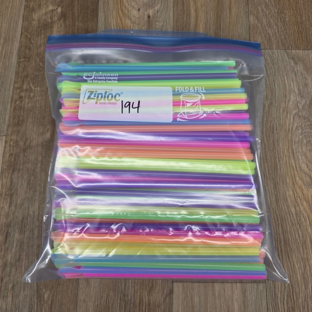 Colorful Neon Plastic Spoon Straws Party Fun Kids Smoothie 194 Count